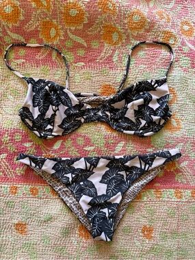 acacia swimwear Black and White Leaf Print Bikini
